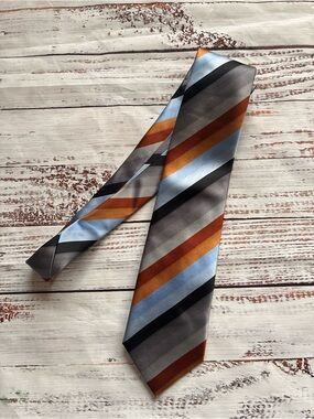 BCBG Multicolor Diagonal Stripe Tie in Blue, Orange, Gray & Black